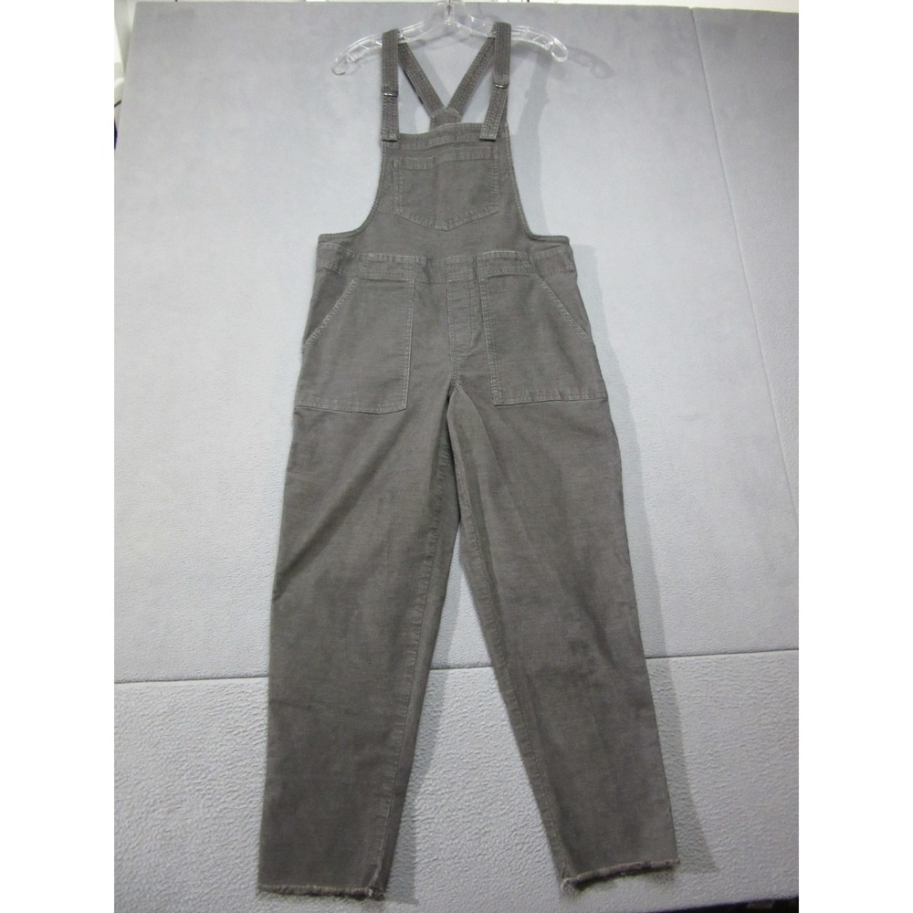 Aerie Overalls Womens Small Gray Corduroy Raw Hem Straight Leg Bib Pocket